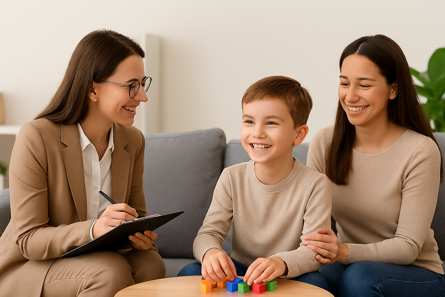 Therapist with child and parent
